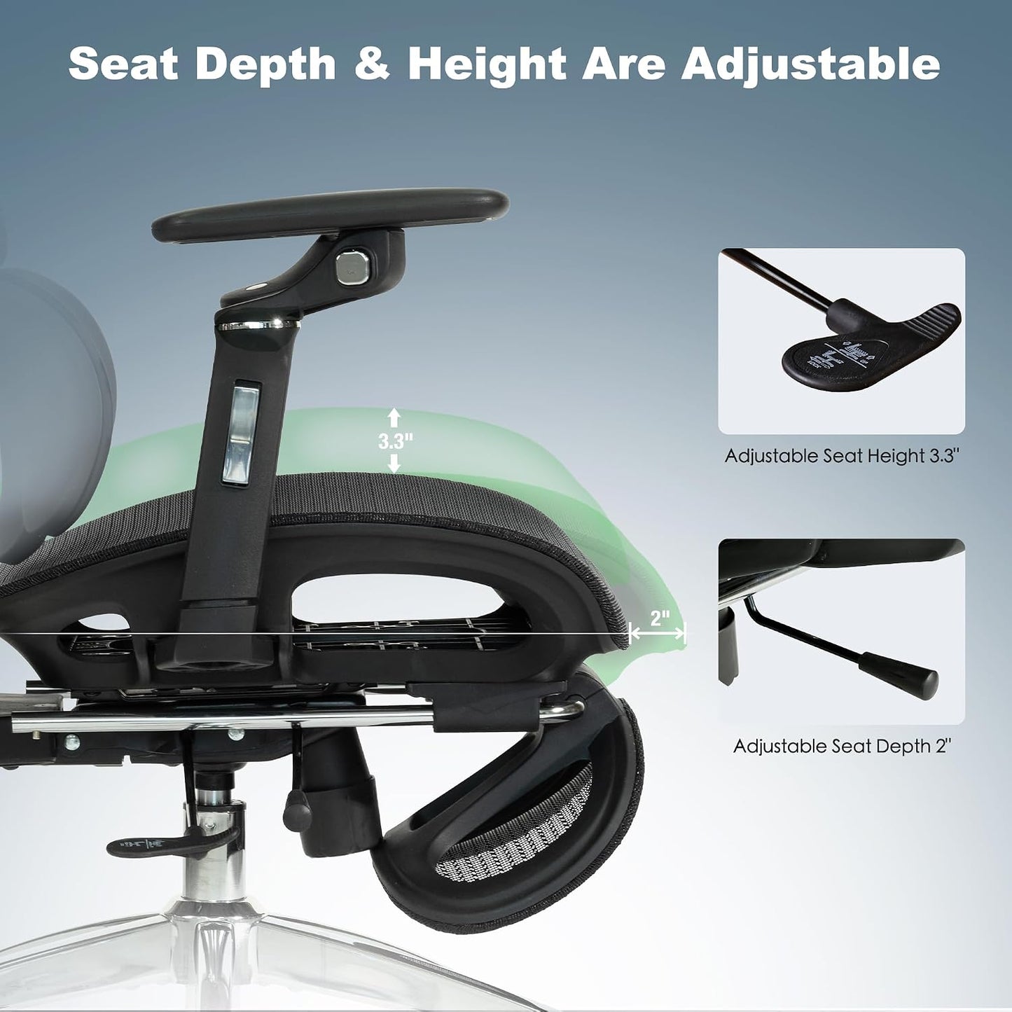 Ergonomic Mesh Office and Gaming Chair with Footrest, High Back Design, 3D Lumbar Support, 130° Tilt, Adjustable Seat Depth, 6D Armrests, and 3D Headrest (Black Pro)