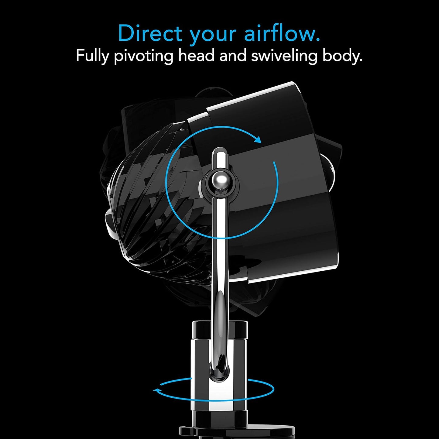 Pivot Clip Personal Air Circulator, 3-Speed, Portable Desk Fan with Multi-Surface Clip, 360-Degree Adjustable Axis, 9 in Tall, 4 in Diameter, Whisper Quiet, Black