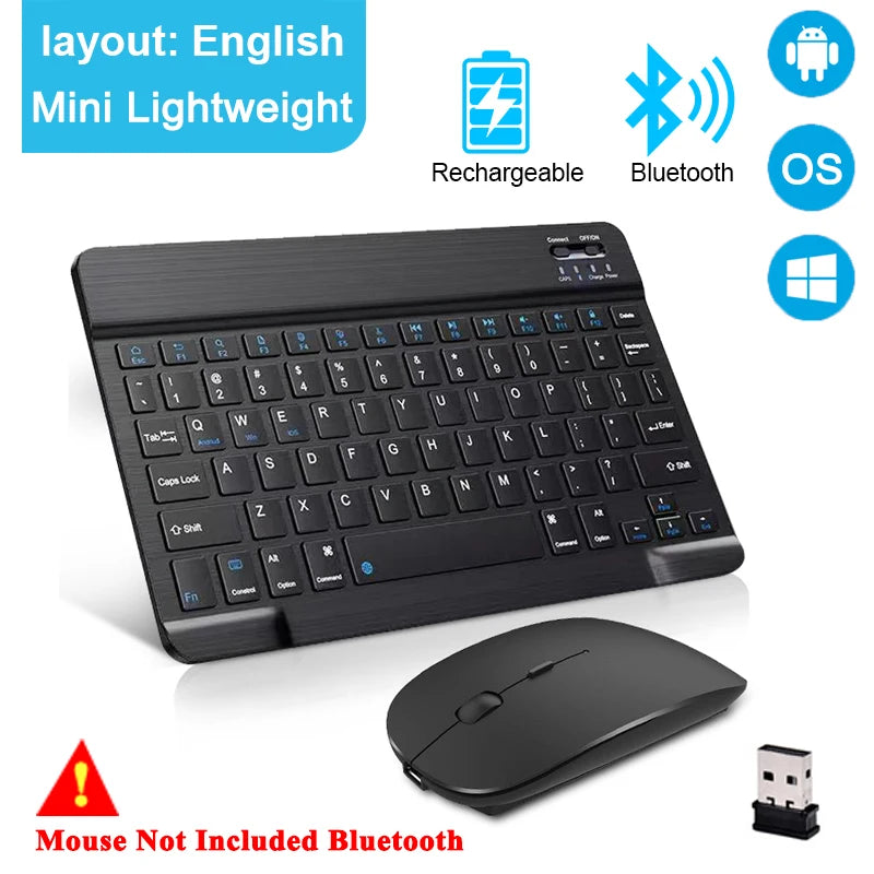 Rechargeable Mini Bluetooth Wireless Keyboard and Mouse Set for Phones and Tablets Compatible with Android, iOS, Windows XP, and Laptops
