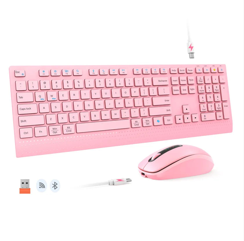 Dual-Mode 2.4G Wireless Rechargeable Keyboard and Mouse Combo with Multi-Function Keys for Windows PC Gamers