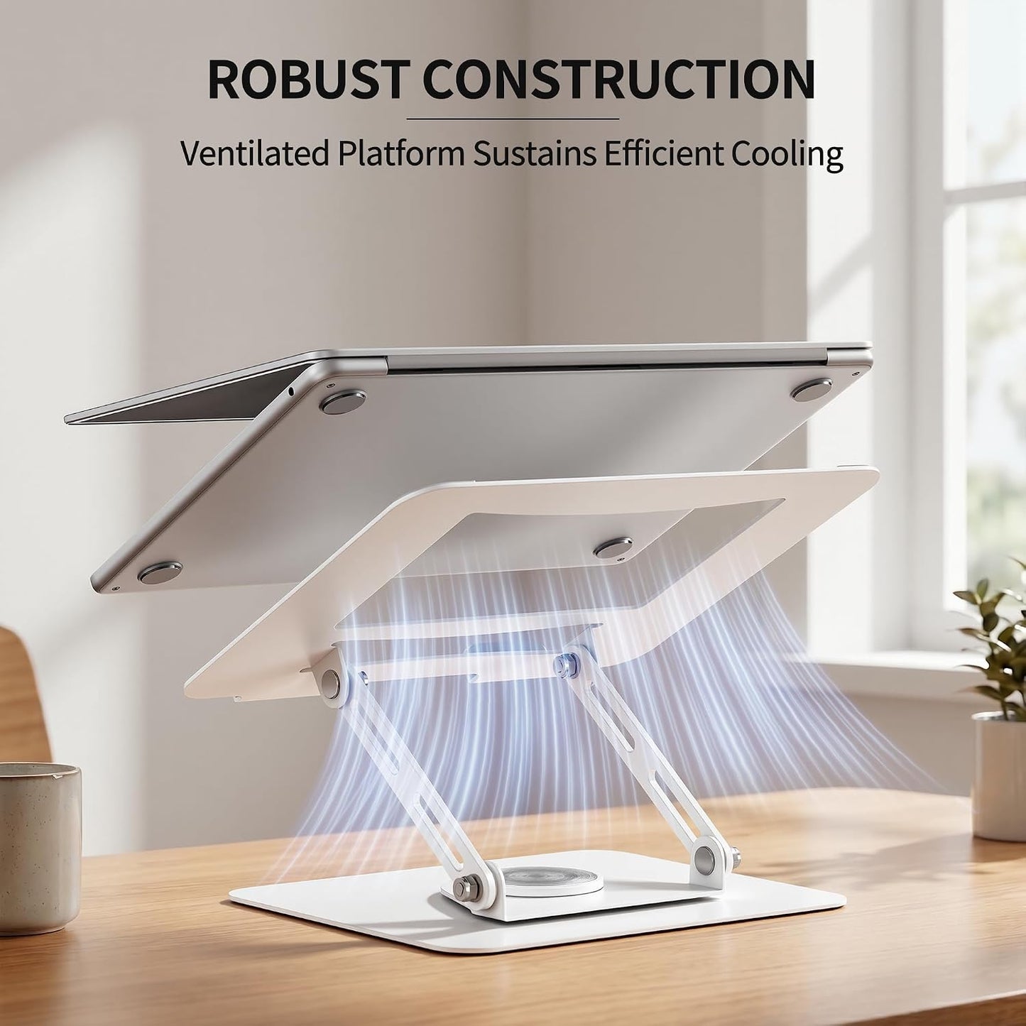 Laptop Stand for Desk with 360° Rotating Base, Multi-Angle Adjustable Laptop Stands, Foldable Laptop Riser Compatible with 10 to 17 Inches PC Computer, White