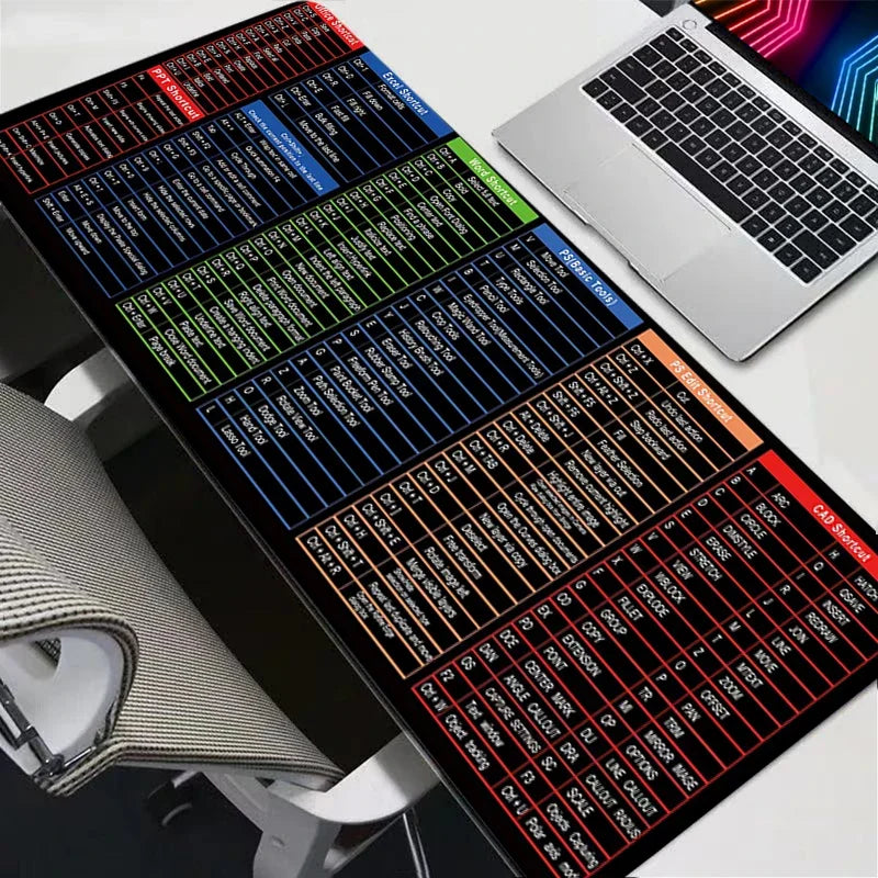 Executive Mouse Pad for Office Applications with Windows Shortcuts - Oversized Desk Mat Featuring Excel, Word, and PowerPoint Shortcuts