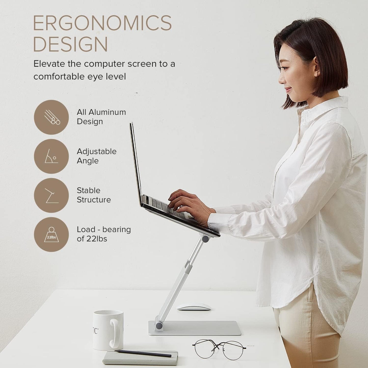 E3 Lift — Ergonomic Laptop Stand for Desk, Adjustable Height 2" to 20" — Laptop Riser Portable Laptop Stand for Laptop — Standing Desk Converter for Macbook 10"-17" Laptops (Blue)