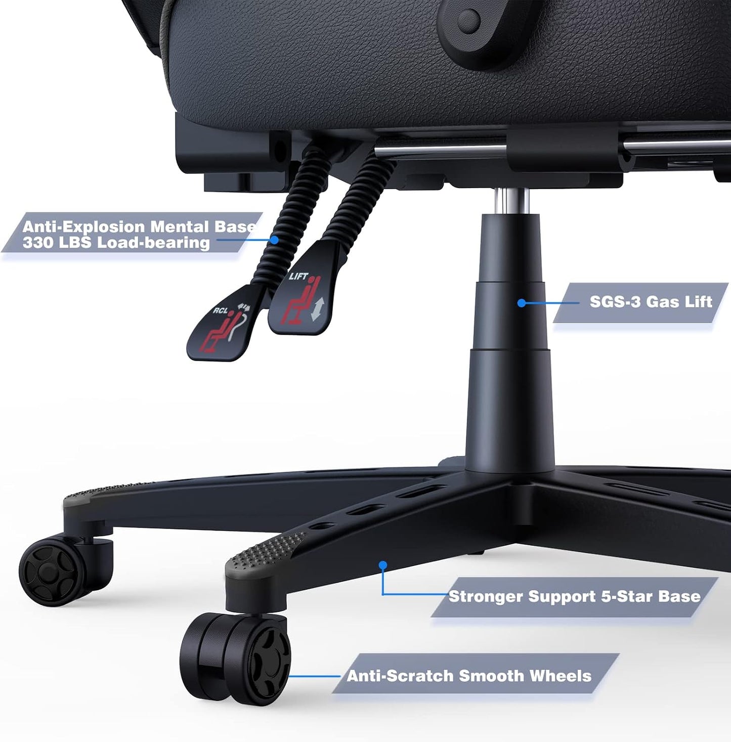 Ergonomic Gaming Chair with Adjustable Backrest and Seat Height, Swivel Recliner Design, Footrest and Lumbar Support, Gray