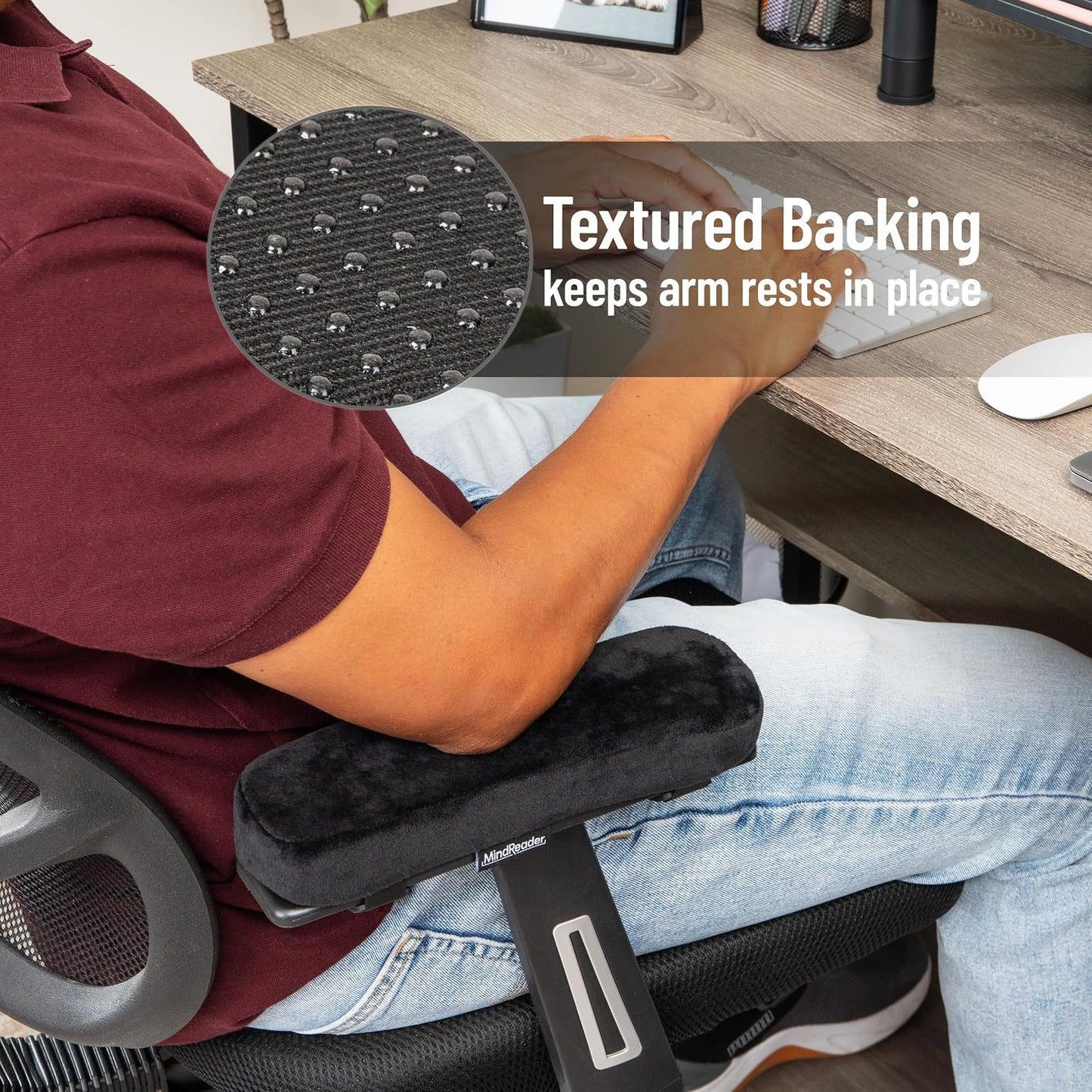 Air-Cloud Memory Foam Armrest Cushions for Office and Gaming Chairs, Elbow Support with Removable Washable Cover, Black