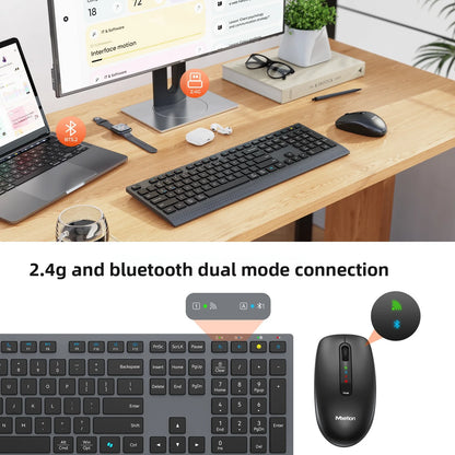 Dual-Mode 2.4G Wireless Rechargeable Keyboard and Mouse Combo with Multi-Function Keys for Windows PC Gamers