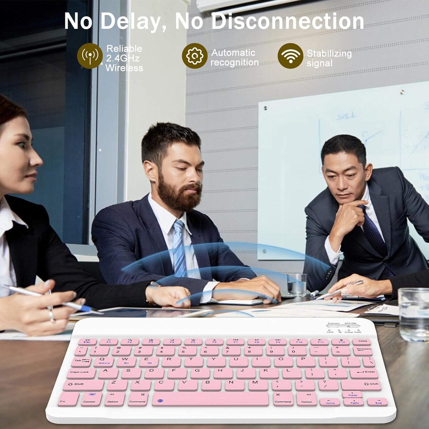 Rechargeable Bluetooth Keyboard and Mouse Combo, Universal Ultra-Slim Wireless Keyboard Mouse Set for Android Windows Ipad Iphone Samsung Tablet Portable Compact Keyboard Set (Pink)