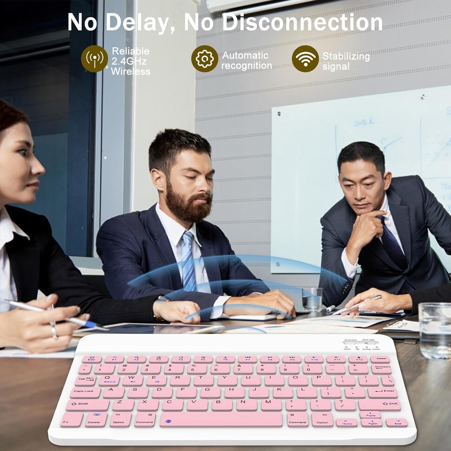 Rechargeable Bluetooth Keyboard and Mouse Combo, Universal Ultra-Slim Wireless Keyboard Mouse Set for Android Windows Ipad Iphone Samsung Tablet Portable Compact Keyboard Set (Pink)