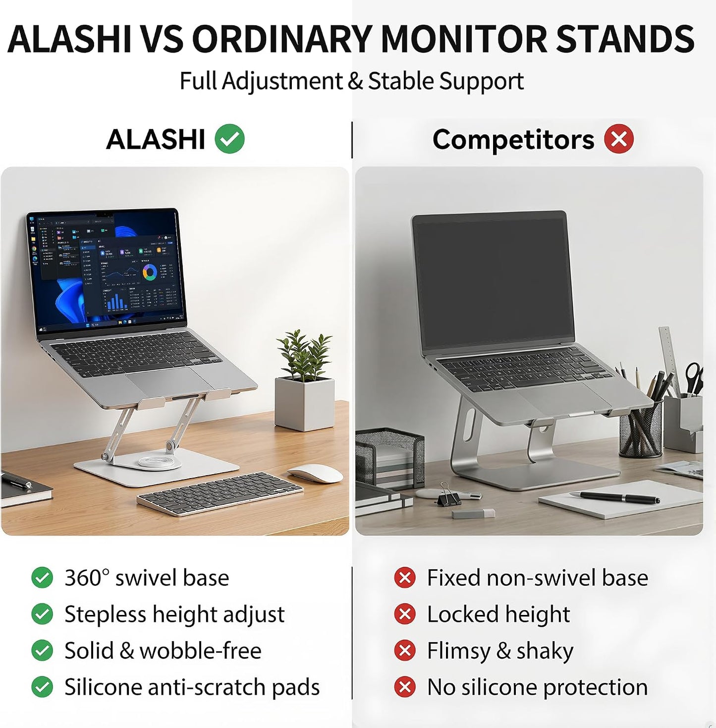 Laptop Stand for Desk with 360° Rotating Base, Multi-Angle Adjustable Laptop Stands, Foldable Laptop Riser Compatible with 10 to 17 Inches PC Computer, White