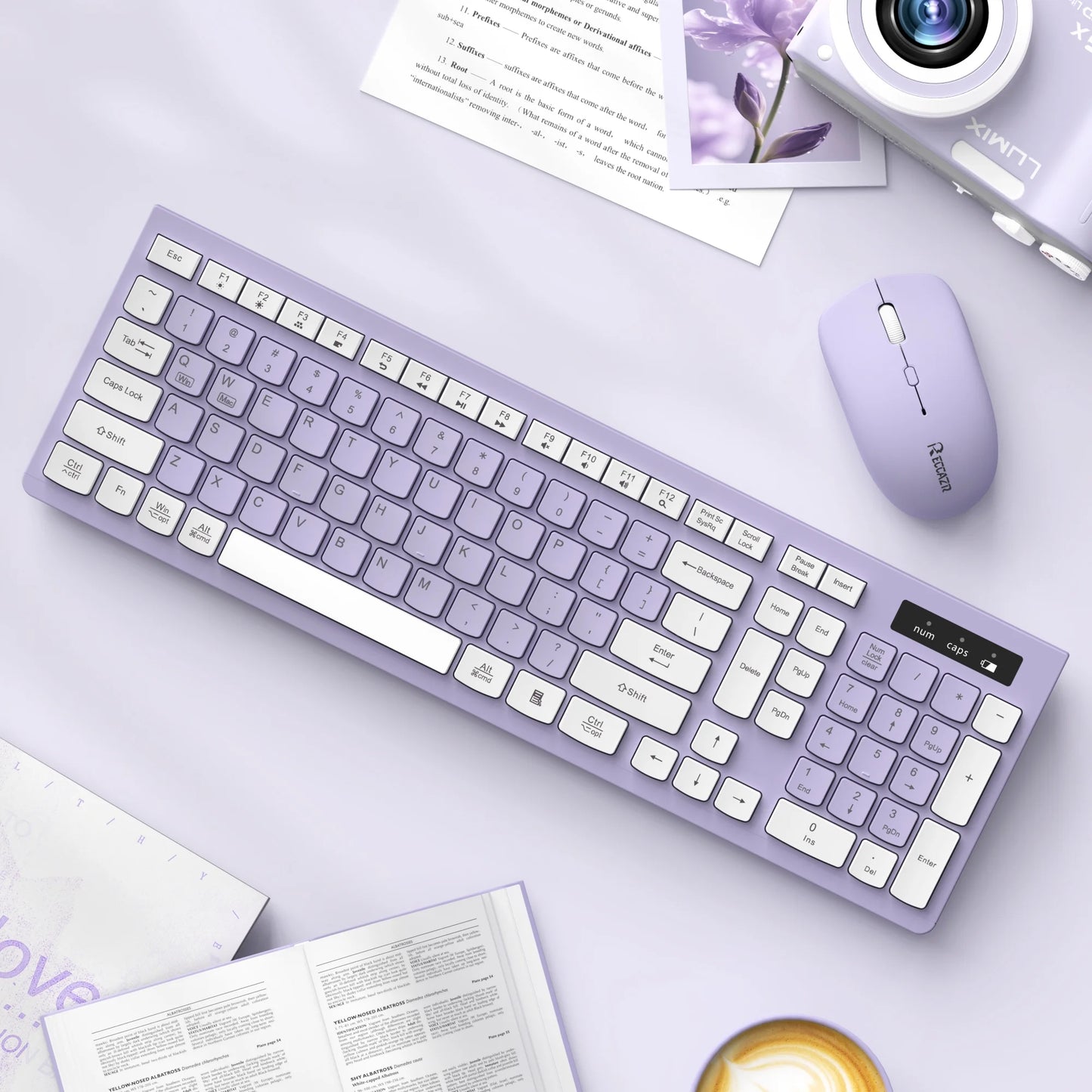 Wireless Keyboard and Mouse Combo , 2.4G Full Size, 12 Multimedia and Shortcut Keys, 3-Year Battery Life, for Windows, Mac OS Desktop/Laptop/Pc(Purple)