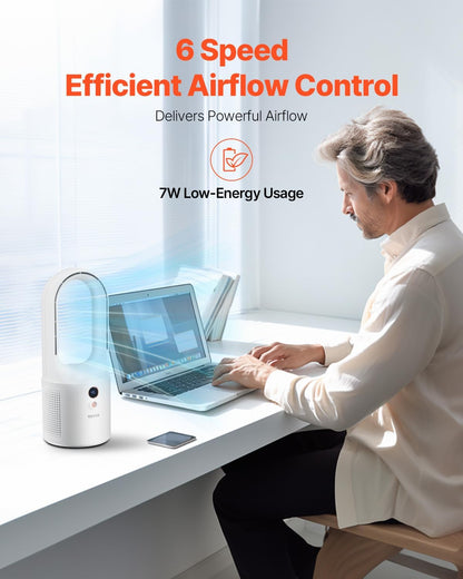 Desk Fan Bladeless, 12.99 Inch Portable Desk Fan, 6-Speed USB Quiet Cooling Smal