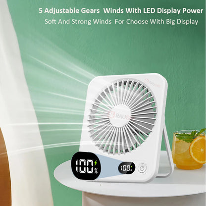 Rechargeable Mini Portable USB Desk Fan with 5 Speed Settings - Versatile Wall Mount and Hanging Design for Office, Camping, and Student Use
