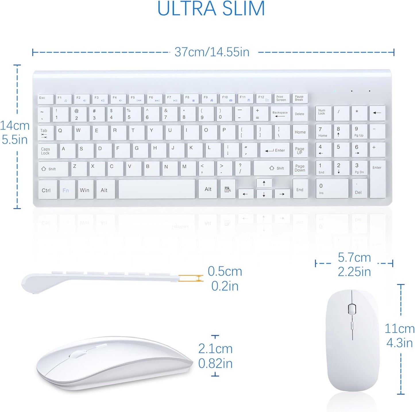 Wireless Keyboard and Mouse Ultra Slim Combo,  2.4G Silent Compact USB 2400DPI Mouse and Scissor Switch Keyboard Set with Cover, Batteries Included, for Pc/Laptop/Windows/Mac - White