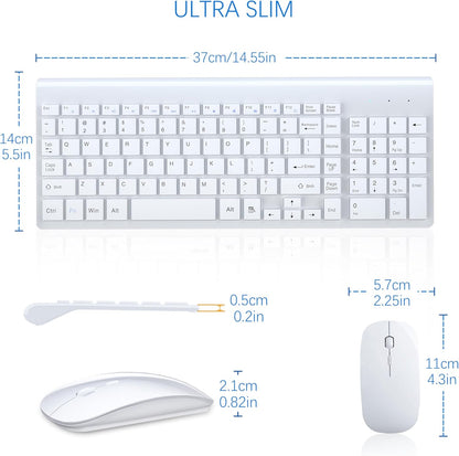 Wireless Keyboard and Mouse Ultra Slim Combo,  2.4G Silent Compact USB 2400DPI Mouse and Scissor Switch Keyboard Set with Cover, Batteries Included, for Pc/Laptop/Windows/Mac - White