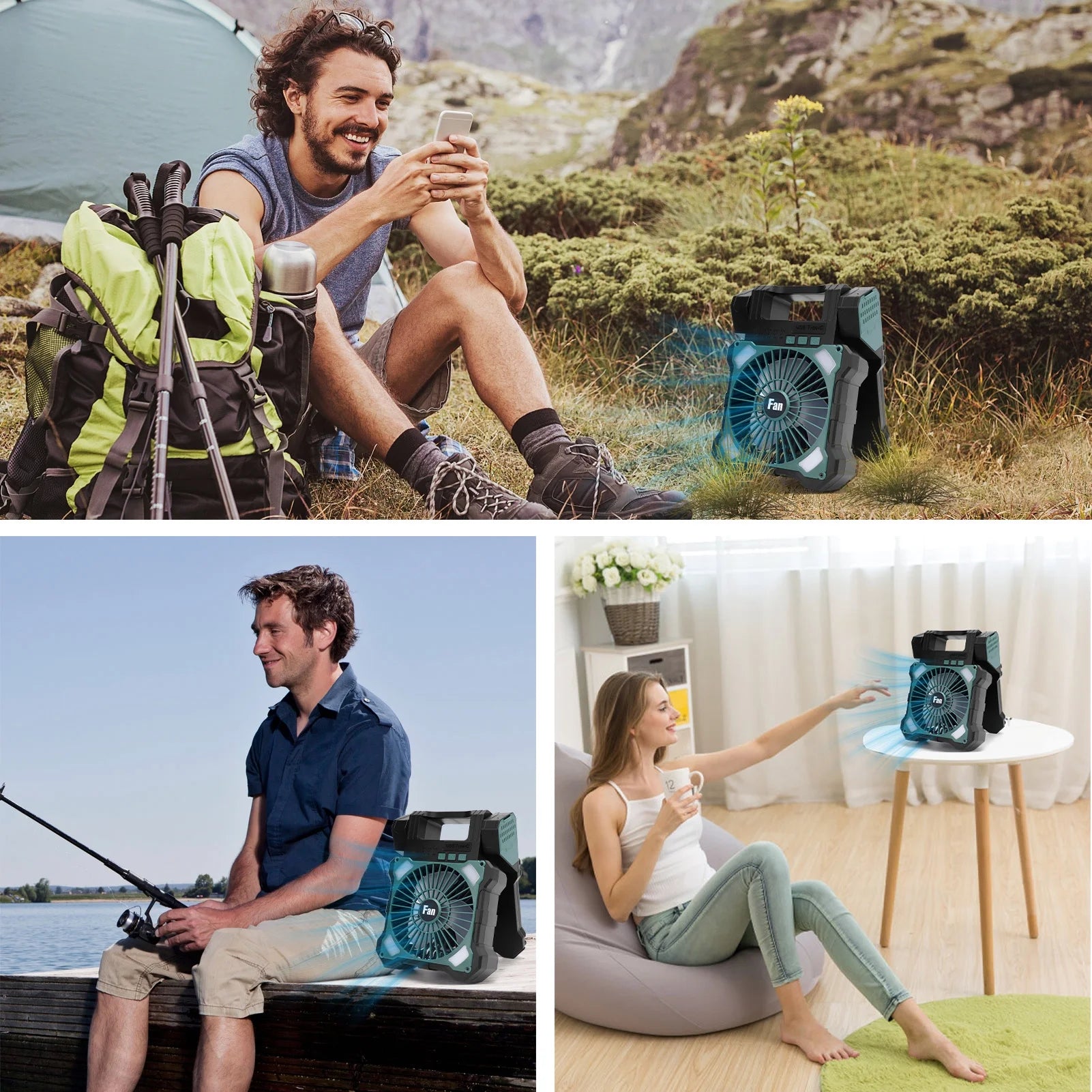 10000Mah Solar Camping Fan with Power Bank & Light, 5 Speeds USB Rechargeable Solar Powered Fan with Timer, 90° Foldable Portable Quiet Desk Fan for Hiking Power Outage Fishing Travel BBQ