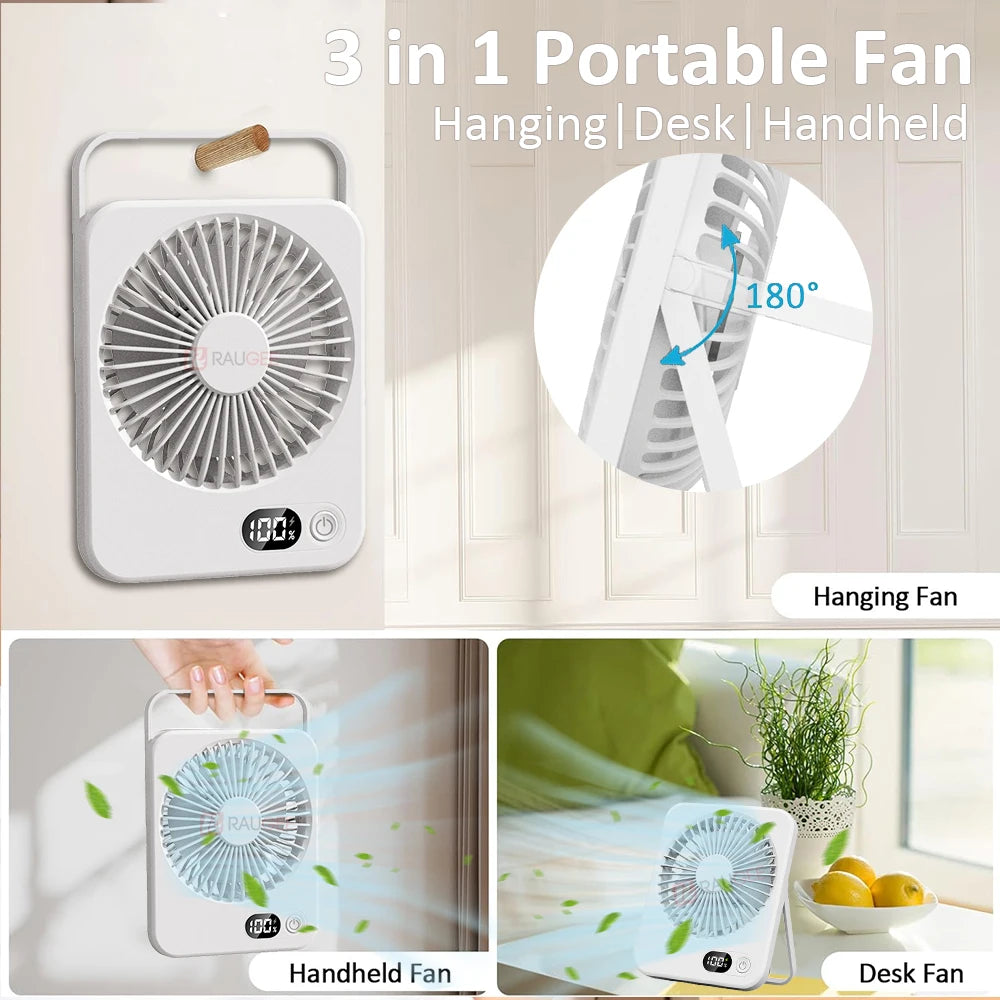 Rechargeable Mini Portable USB Desk Fan with 5 Speed Settings - Versatile Wall Mount and Hanging Design for Office, Camping, and Student Use