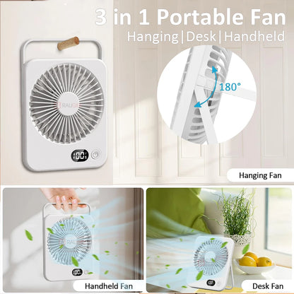 Rechargeable Mini Portable USB Desk Fan with 5 Speed Settings - Versatile Wall Mount and Hanging Design for Office, Camping, and Student Use