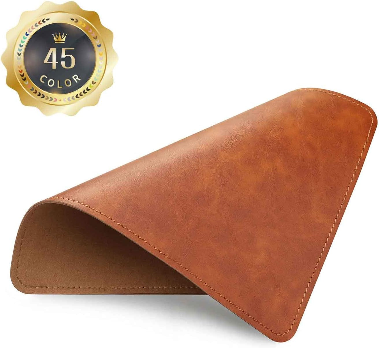 Round Leather Mouse Pad with Stitched Edge and Non-Slip Waterproof Microfiber Base, 9 x 9 Inches (Charcoal Black)