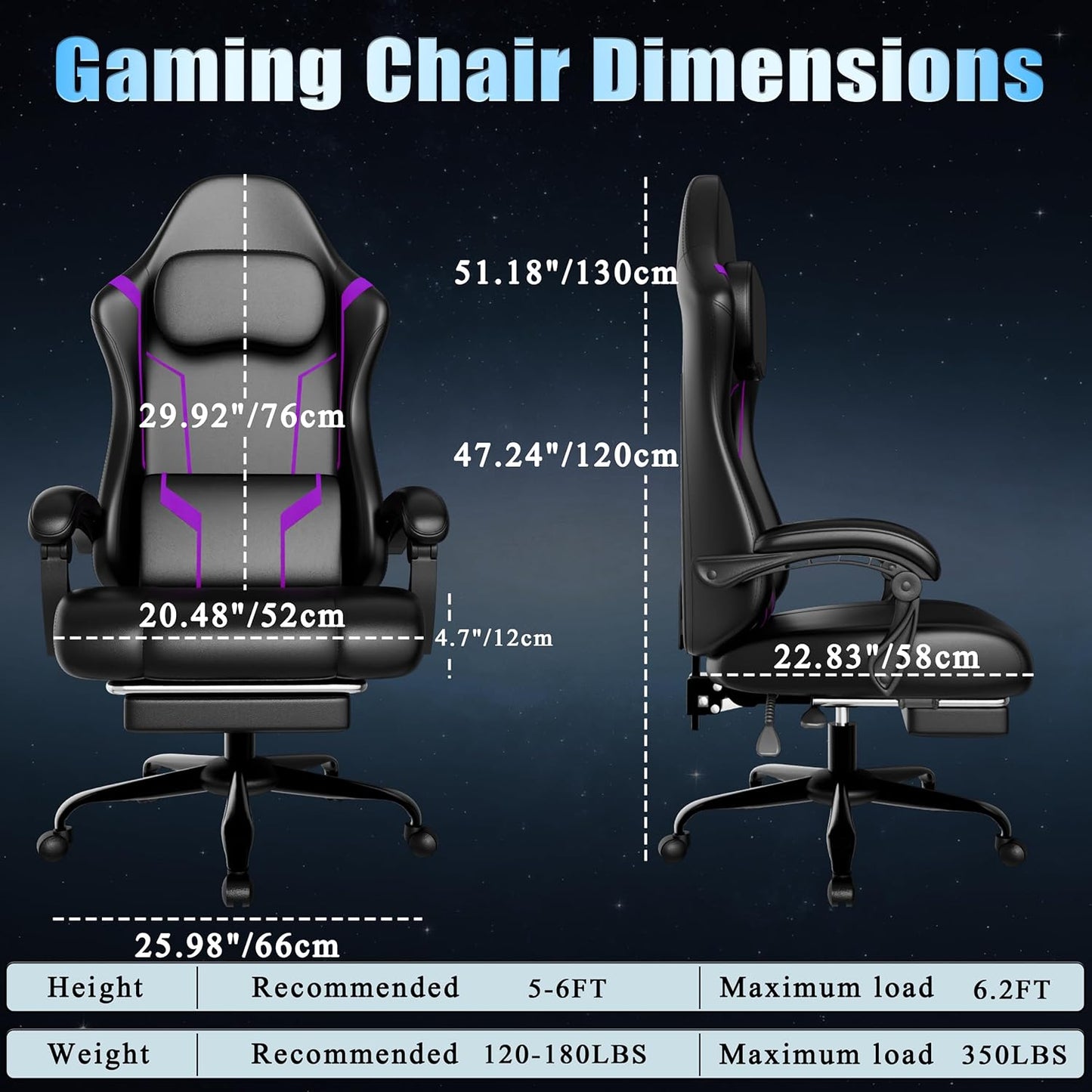 Ergonomic Gaming Chair with Pocket Spring Cushion and Footrest, Adjustable Height Computer Chair with Swivel Seat and Headrest (Purple)