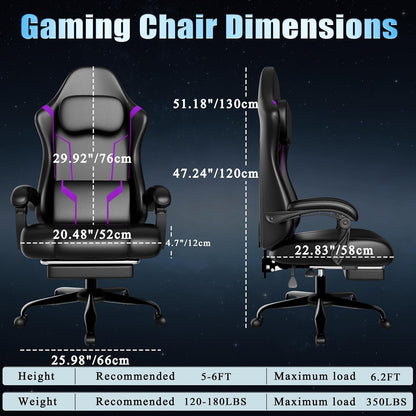 Ergonomic Gaming Chair with Pocket Spring Cushion and Footrest, Adjustable Height Computer Chair with Swivel Seat and Headrest (Purple)