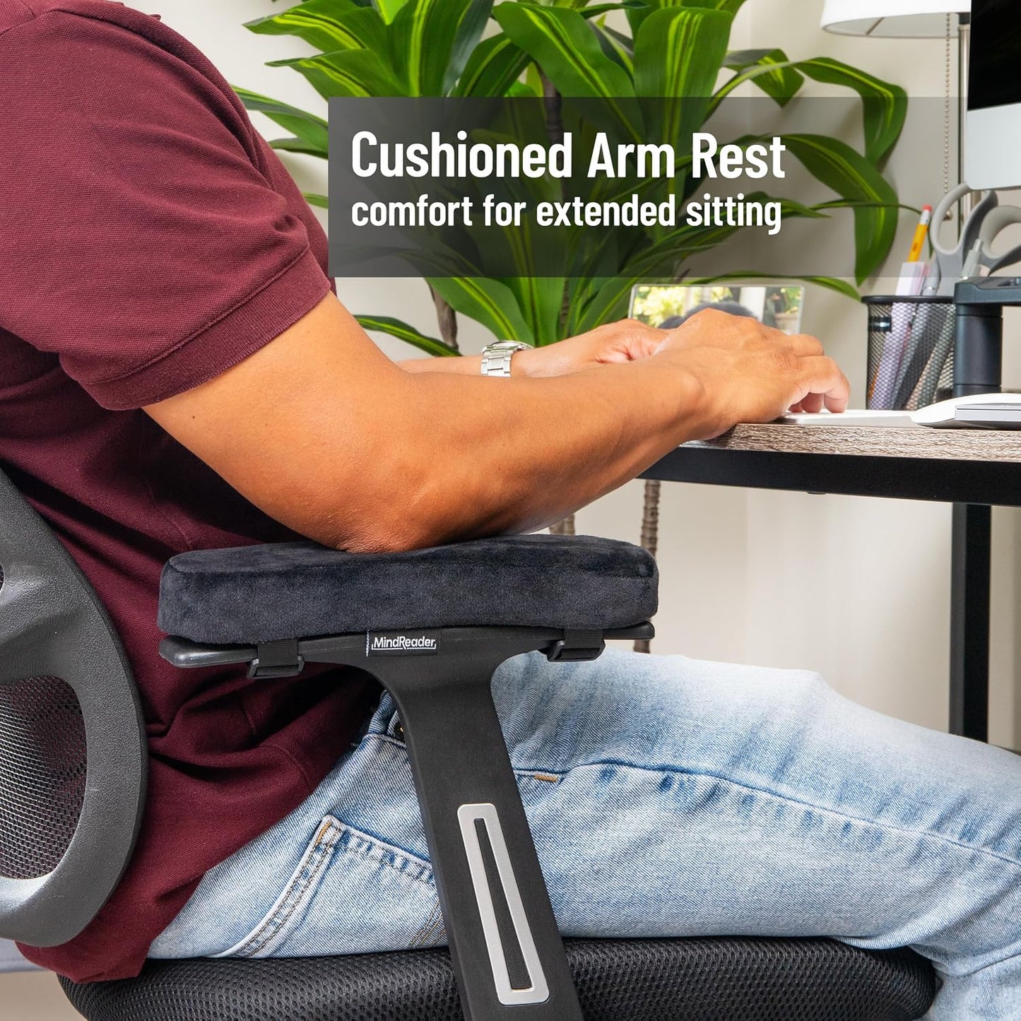 Air-Cloud Memory Foam Armrest Cushions for Office and Gaming Chairs, Elbow Support with Removable Washable Cover, Black