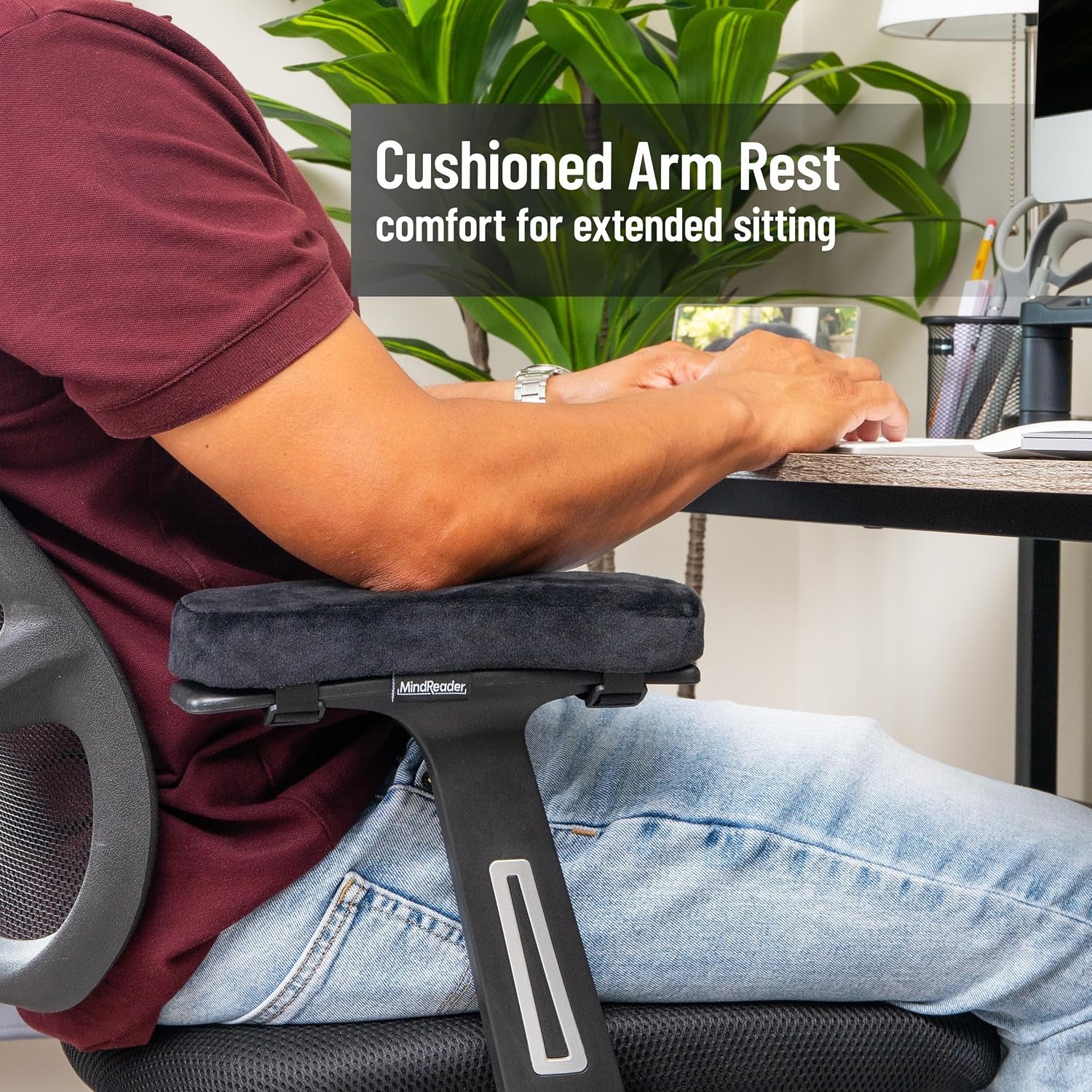 Air-Cloud Memory Foam Armrest Cushions for Office and Gaming Chairs, Elbow Support with Removable Washable Cover, Black