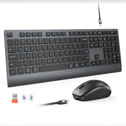 Dual-Mode 2.4G Wireless Rechargeable Keyboard and Mouse Combo with Multi-Function Keys for Windows PC Gamers