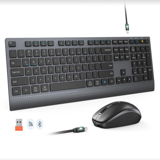 Dual-Mode 2.4G Wireless Rechargeable Keyboard and Mouse Combo with Multi-Function Keys for Windows PC Gamers