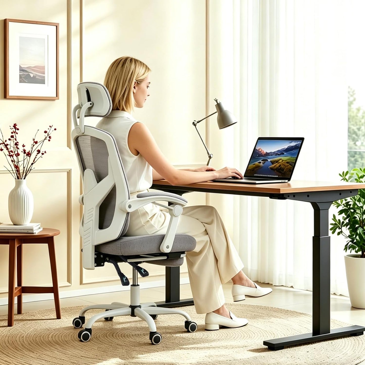 Ergonomic High Back Office Chair with Footrest and Lumbar Support, Adjustable Recline and Mesh Back for Home and Gaming, Grey