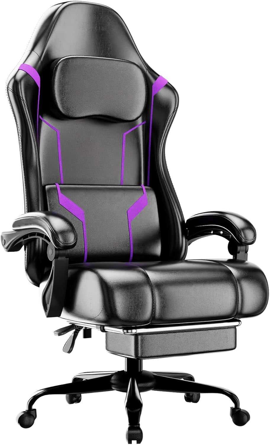 Ergonomic Gaming Chair with Pocket Spring Cushion and Footrest, Adjustable Height Computer Chair with Swivel Seat and Headrest (Purple)