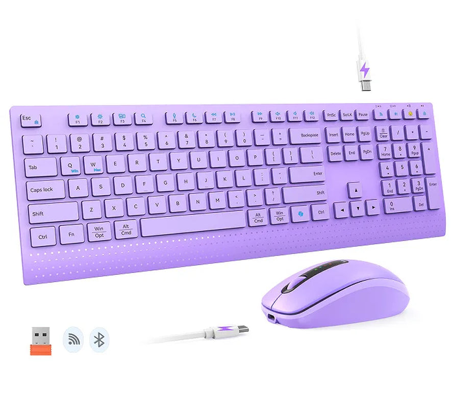 Dual-Mode 2.4G Wireless Rechargeable Keyboard and Mouse Combo with Multi-Function Keys for Windows PC Gamers