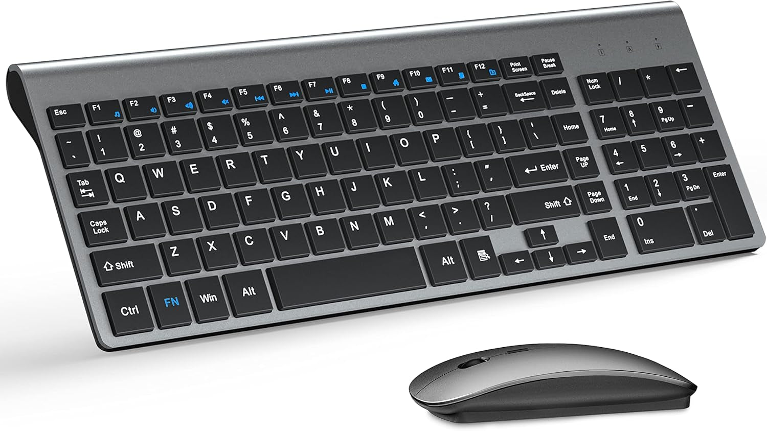 Wireless Keyboard and Mouse Ultra Slim Combo,  2.4G Silent Compact USB 2400DPI Mouse and Scissor Switch Keyboard Set with Cover, Batteries Included, for Pc/Laptop/Windows/Mac - Gray Black