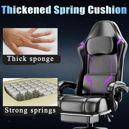 Ergonomic Gaming Chair with Pocket Spring Cushion and Footrest, Adjustable Height Computer Chair with Swivel Seat and Headrest (Purple)