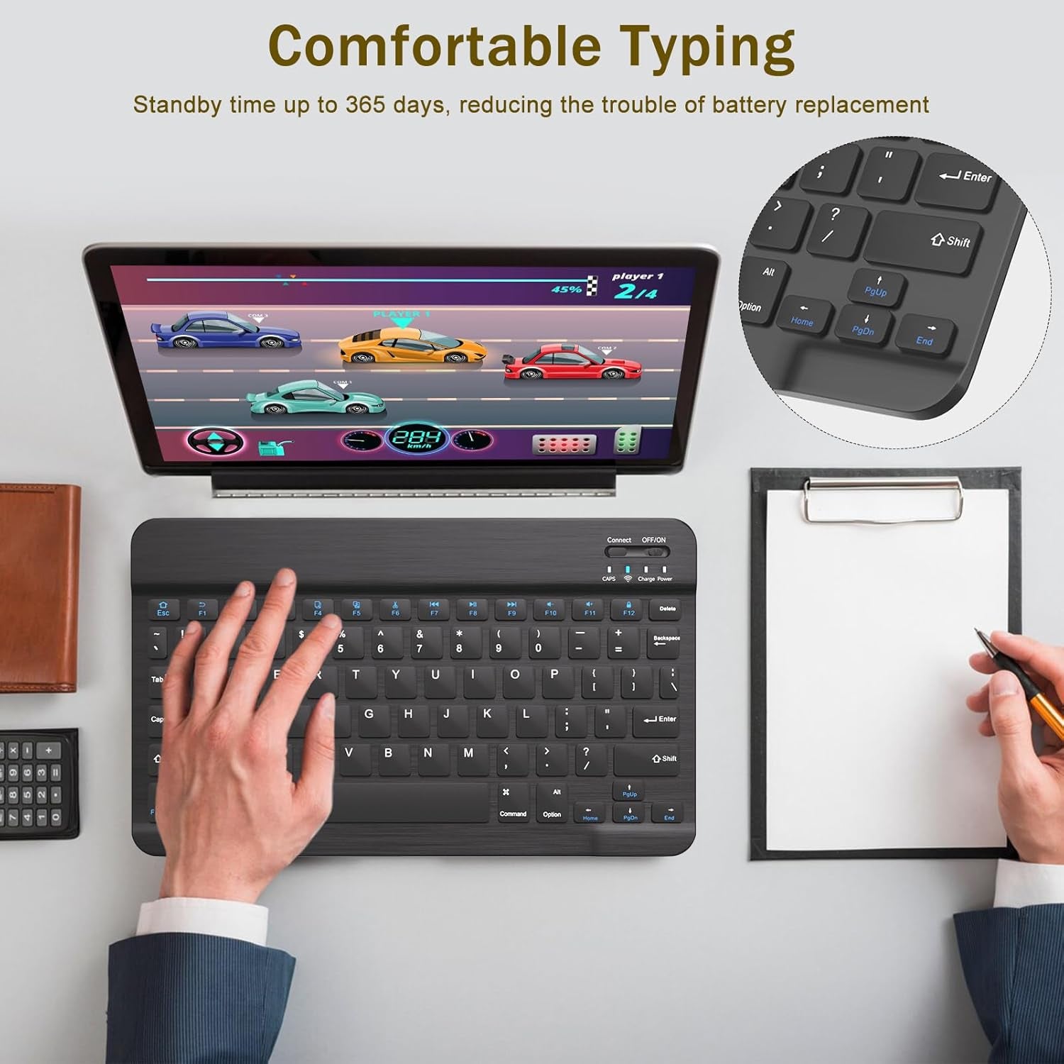 Rechargeable Bluetooth Keyboard and Mouse Combo, Universal Ultra-Slim Wireless Keyboard Mouse Set for Android Windows Ipad Iphone Samsung Tablet Portable Compact Keyboard Set (Black)