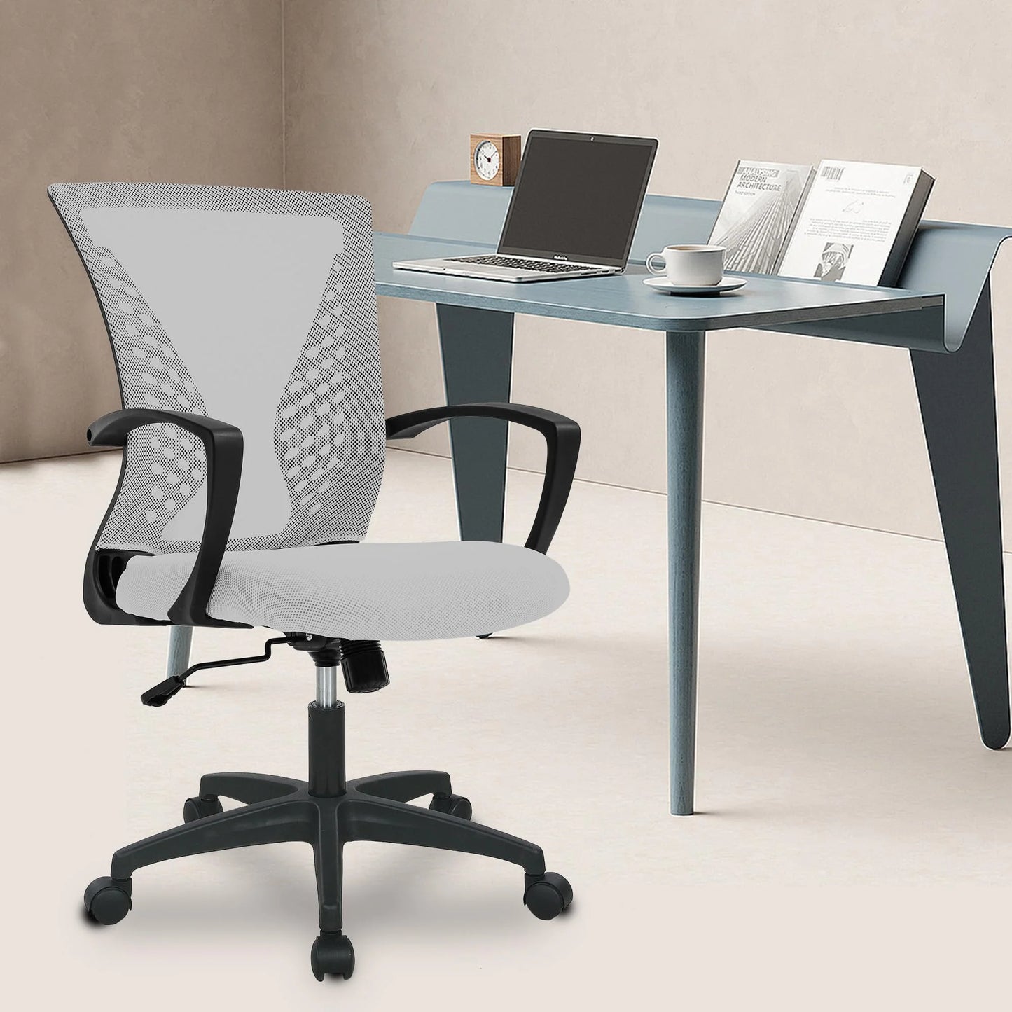 Ergonomic Office Chair Featuring Lumbar Support, Adjustable Height, and Swivel Casters in Grey, Single Unit