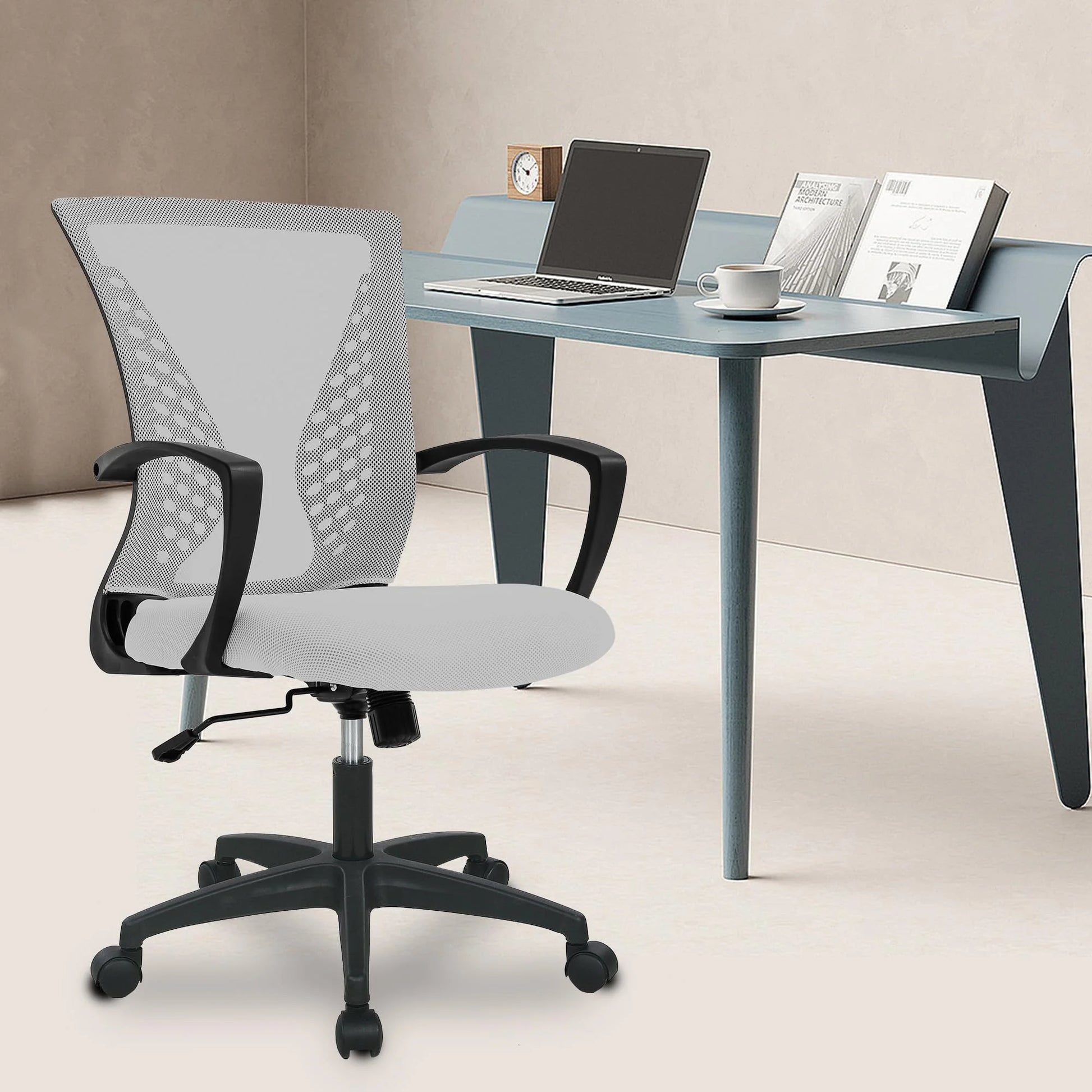 Ergonomic Office Chair Featuring Lumbar Support, Adjustable Height, and Swivel Casters in Grey, Single Unit