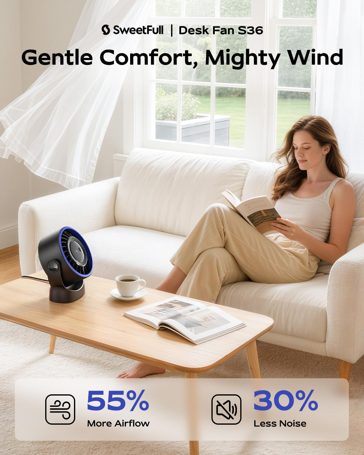 USB Small Desk Fan - 5 Inch Mini Personal Desktop Fan, 4 Speeds Cooling Strong Airflow, 360° Adjustable Tilt, Quiet Portable Table Fans for Bedroom, Home, Office, Travel & Cruise, Black