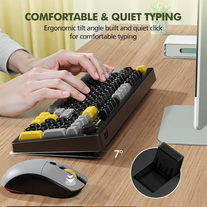 Wireless Keyboard and Mouse Combo Creamy with Number Pad for Desktop Mac Ipad Bluetooth/2.4Ghz/Wired Rechargeable Light up RGB Quiet Compatible with PC Laptop Tablet (Black)