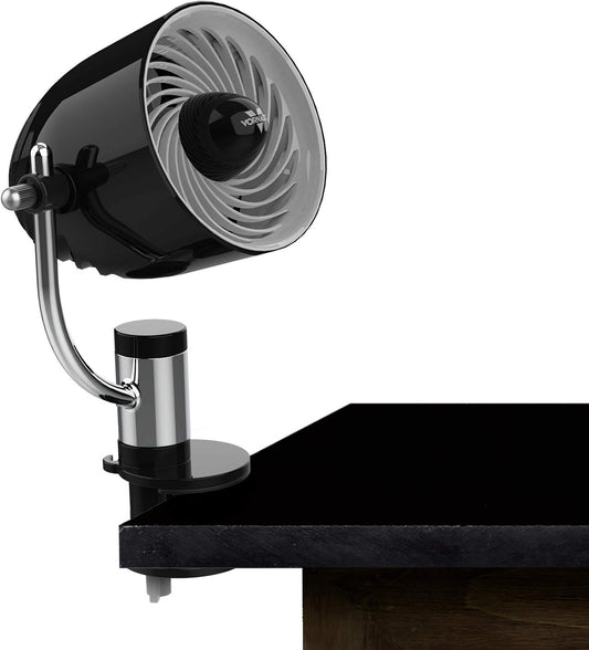 Pivot Clip Personal Air Circulator, 3-Speed, Portable Desk Fan with Multi-Surface Clip, 360-Degree Adjustable Axis, 9 in Tall, 4 in Diameter, Whisper Quiet, Black