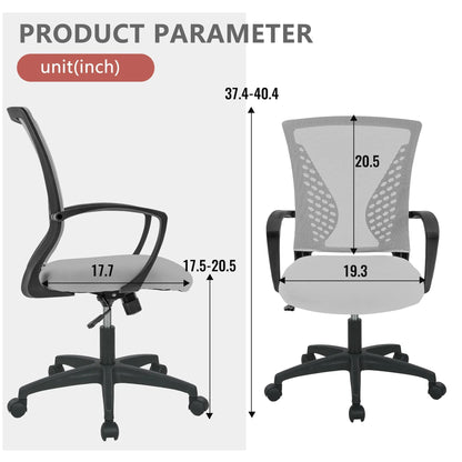 Ergonomic Office Chair Featuring Lumbar Support, Adjustable Height, and Swivel Casters in Grey, Single Unit