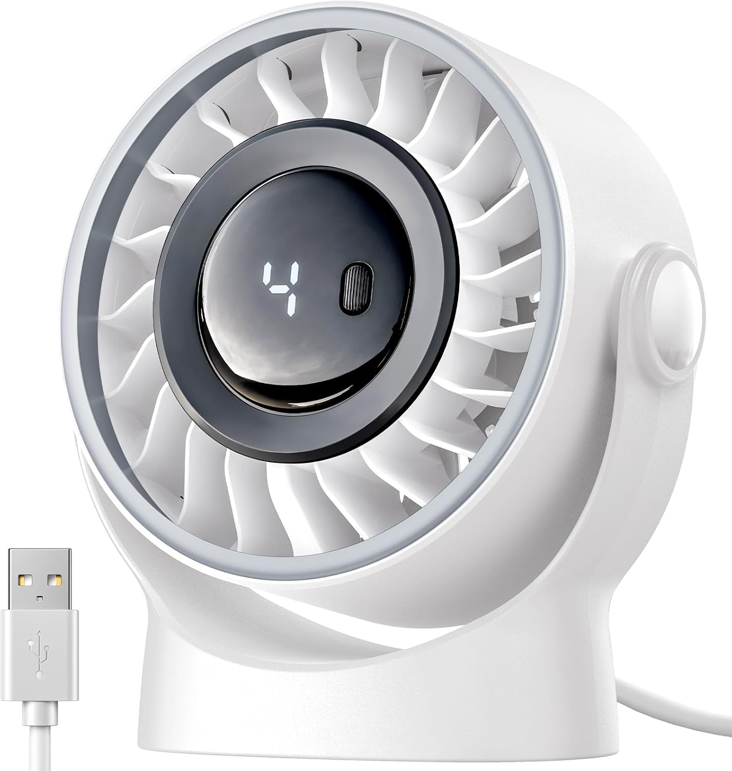 USB Small Desk Fan - 5 Inch Mini Personal Desktop Fan, 4 Speeds Cooling Strong Airflow, 360° Adjustable Tilt, Quiet Portable Table Fans for Bedroom, Home, Office, Travel & Cruise, White
