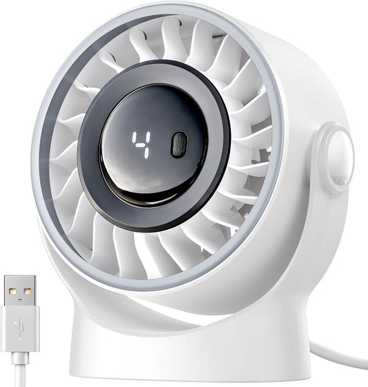 USB Small Desk Fan - 5 Inch Mini Personal Desktop Fan, 4 Speeds Cooling Strong Airflow, 360° Adjustable Tilt, Quiet Portable Table Fans for Bedroom, Home, Office, Travel & Cruise, White