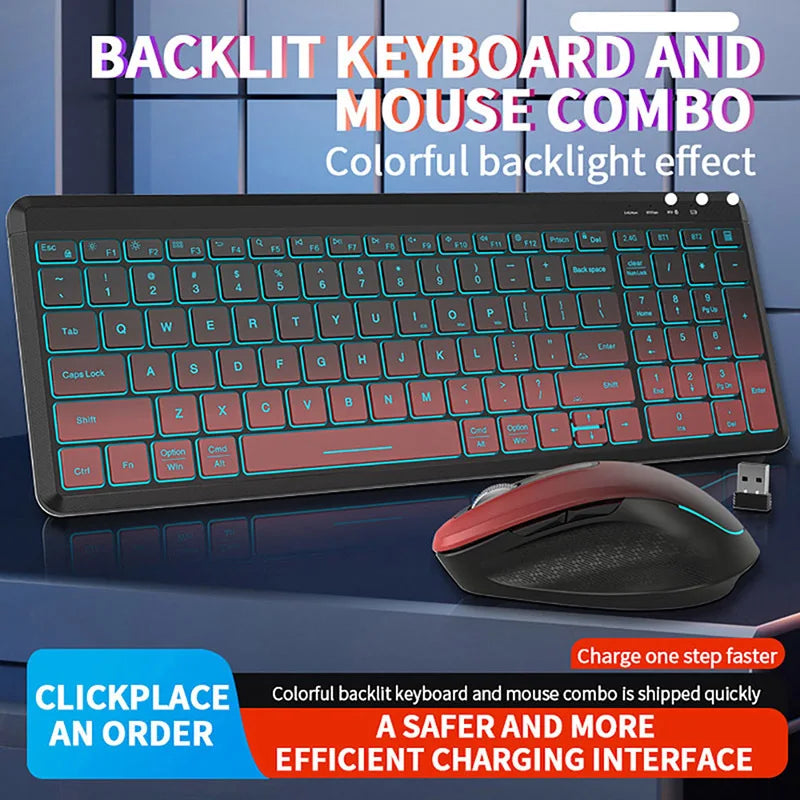 RGB Backlit Wireless Keyboard and Mouse Combo - 2.4G Dual Mode Rechargeable Set for Desktop and Laptop