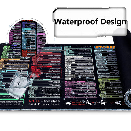 XL Office Excel Cheat Sheet Desk Pad Mat - Large Waterproof Anti-Slip Mouse Pad with Keyboard Shortcuts - 31.5” x 11.8”