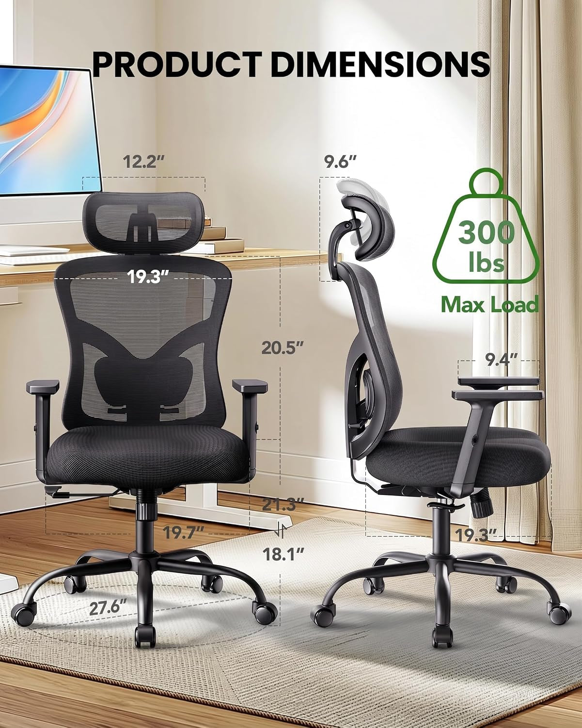 Ergonomic Office and Gaming Chair Featuring Lumbar Support and Adjustable 2D Headrest