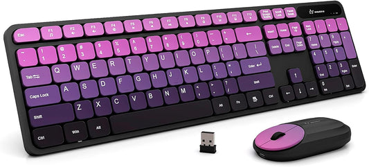 Wireless Keyboard and Mouse Combo - 2.4G Wireless, Rechargeable, Low-Noise, Cute Colorful, Full-Sized, 3 DPI Adjustable Mouse, for Computer, Laptop, PC, Desktop (Black Pink)