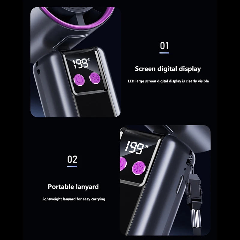 High-Speed Portable Cooling Fan with USB Charging and Digital Display