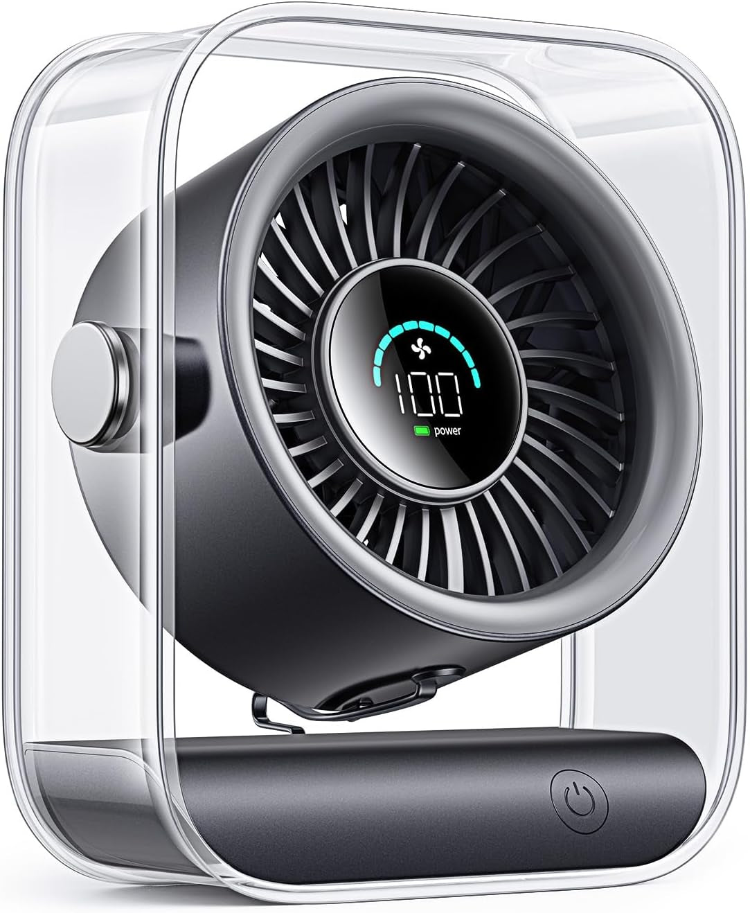Portable Desk Fan for Bedroom, Rechargeable Small Table Fan with 100 Speeds, 90° Rotation, Turbo Airflow, LED Display, Quiet Personal USB Cooling Fan for Office Home Travel Camping, Black