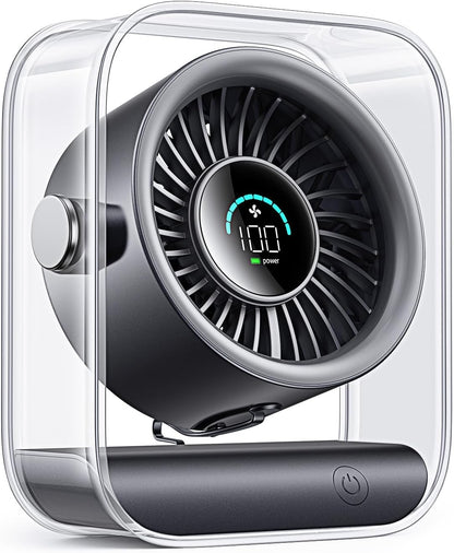 Portable Desk Fan for Bedroom, Rechargeable Small Table Fan with 100 Speeds, 90° Rotation, Turbo Airflow, LED Display, Quiet Personal USB Cooling Fan for Office Home Travel Camping, Black