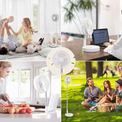Portable Desk Fan,Foldable Fan Pedestal Stand Floor Fan with Remote Controller Adjustable Height from 14.2'' to 39'', 4 Speeds, 7200Mah Rechargeable Telescopic USB Charging